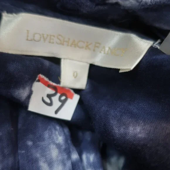 Womens LoveShackFancy Navy Blue White Tie Dye Eyelet Shoulder Ties Midi Dress 0 - Picture 15 of 15